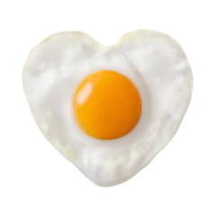 Heart shaped fried egg isolated on white background
