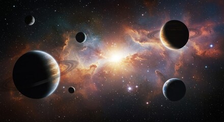 Cosmic Nebula with Planets and Stars