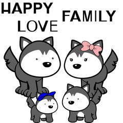 cute happy husky dog family cartoon illustration in vector format