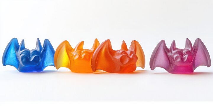 Bat gummy candy row isolated with white background