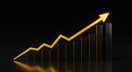 Fototapeta premium Luxurious black-and-gold business success graph with sleek reflections, cinematic depth of field