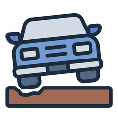 pothole hazard filled line icon with stuck car damage