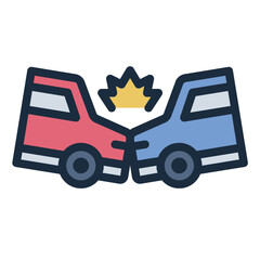 crash impact filled line icon for head on car collision