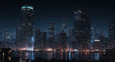 Fototapeta premium Night Cityscape Skyline with City Lights Reflection