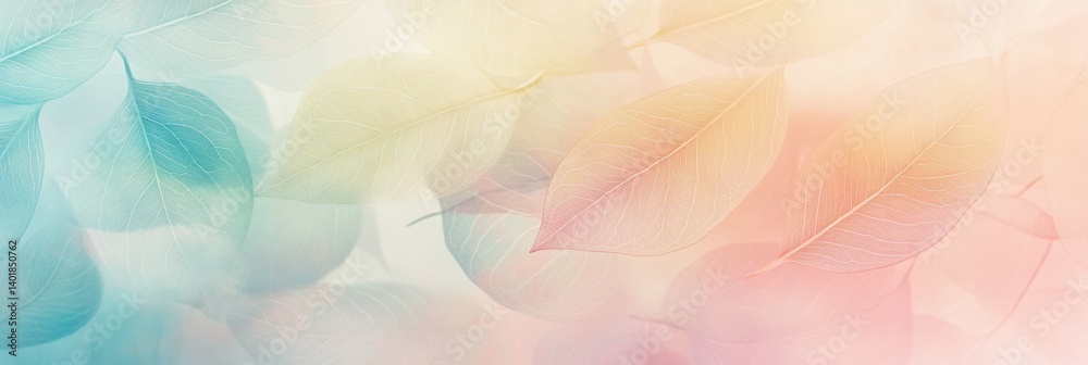 Aufkleber pastel leaf pattern with organic curves against a soft natural background, creating a serene and cal