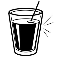 Black And White Illustration Of A Beverage In A Glass With A Straw