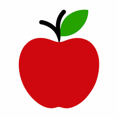 Simple Graphic Red Apple Illustration With Green Leaf And Black Stem