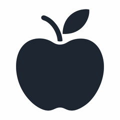 Black And White Silhouette Of Apple Fruit With Stem And Leaf