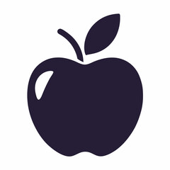 Stylized Dark Blue Apple Silhouette With Leaf And Stem Illustration