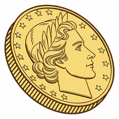 Gold Coin With Profile And Star Pattern Representing Wealth And Prosperity