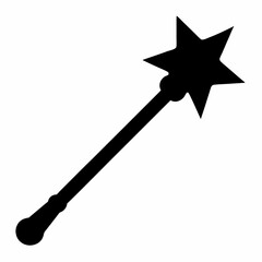 Black Silhouette Of A Magic Wand With Star Tip On White Background