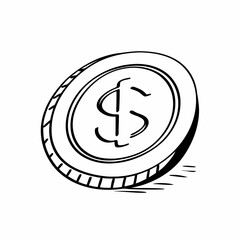 Hand Drawn Vector Illustration Of A Dollar Coin Money Element