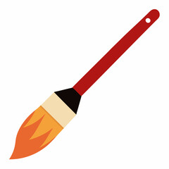 Flat Design Paintbrush Illustration With Red Handle And Orange Bristles Isolated