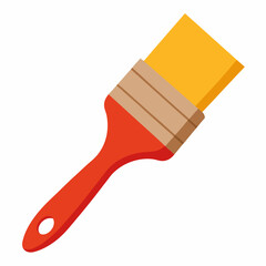 Paint Brush With Red Handle And Yellow Bristles Painting Tool Isolated