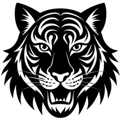 Black And White Tiger Face Vector Illustration Minimalist Animal Design Graphics