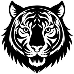 Black And White Tiger Head Vector Illustration With Striking Stripes Design