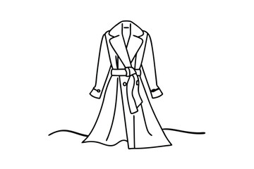 Elegant Trench Coat Outline Drawing With Belt Minimalist Fashion Illustration