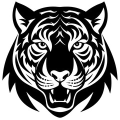 Black And White Fierce Tiger Head Vector Illustration Design For Print Or Logo