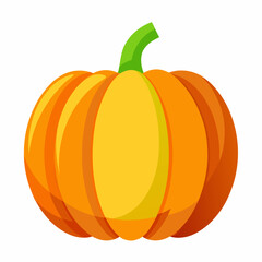 Isolated Cartoon Pumpkin With A Green Stem On White Background Design Element