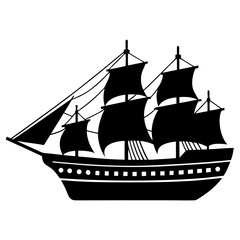 Silhouette Of A Sailing Ship With Three Masts Vector Illustration Graphic