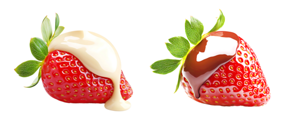 Strawberry covered chocolate isolated  on transparent background.