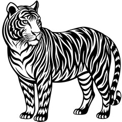 Striking Black And White Tiger Illustration Vector Art Strong And Bold