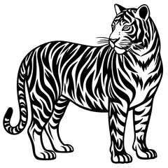 Striking Tiger Illustration With Intricate Black And White Stripes And Dynamic Composition