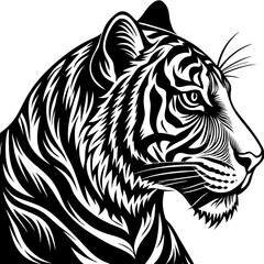 Black And White Tiger Head Illustration With Intricate Line Details Vector Art