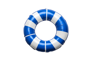 Blue and white inflatable swim ring isolated on transparent background for summer and pool safety concept