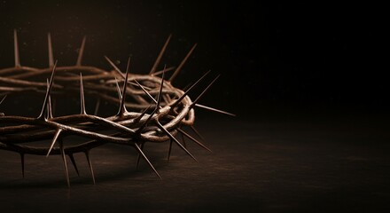 Still life of crown of thorns, a closeup of nature's thorny decoration on a textured wooden surface