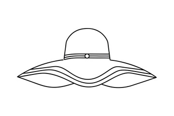 Elegant Sun Hat Outline Fashion Accessory For Summer Vacation Illustration
