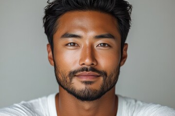 Obraz premium Close-up portrait of a handsome man with dark hair and a light beard