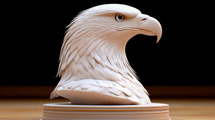 detailed sculpture of eagle head, showcasing intricate feather textures and fierce expression