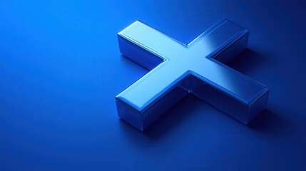 Obraz premium Glossy blue cross symbol on a vibrant blue background, creating a modern and abstract visual effect
