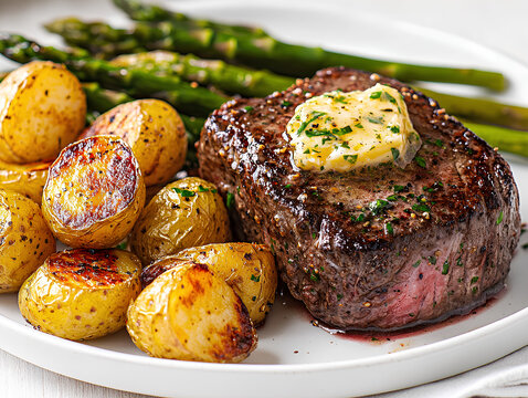 Grilled Filet Mignon with Roasted Baby Potatoes and Asparagus