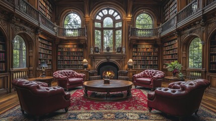 Obraz premium Grandiose Library Interior: A Luxurious Reading Room