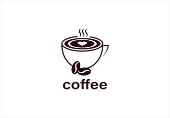 coffee cup logo design with heart and beans for cafe and beverage brands