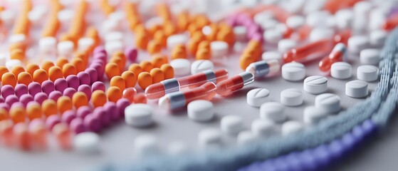 Fototapeta premium A Clinical trial phases visualized through digital models medication samples in focus