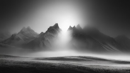 Snowy Black And White Mountain Range