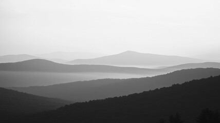Black And White Mountain Landscape With Rolling Layers,