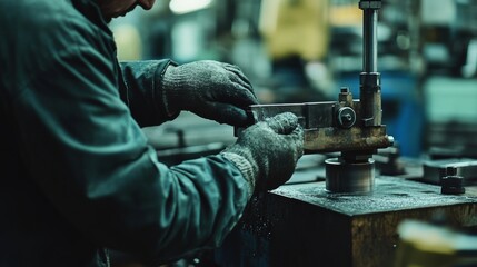 Metal fabricator shaping custom steel components in a busy workshop. Featuring craftsmanship and precision