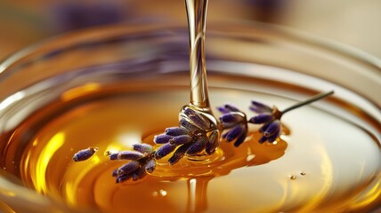 Rustic Still Life Featuring Honey and Fresh Lavender
