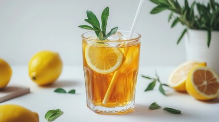 Fototapeta premium Refreshing Iced Tea with Lemon and Mint