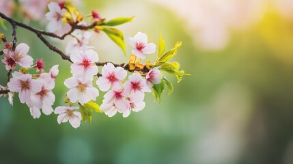 Obraz premium Cherry blossoms bloom in soft sunlight, symbolizing renewal and harmony