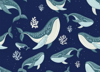 Gardinen Tiere Muster  whale  seamless pattern for decorating all fashion designs, fabrics, wallpapers and prints. on a dark background  © OneVectorArt