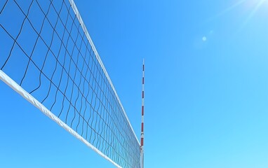 Beach Volleyball Net and Clear Blue Sky Sunny Day