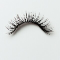 Fototapeta premium Exquisite close up shot of a model s eye featuring long curled eyelashes against a plain white background This minimalist beauty photograph showcases the delicate feminine