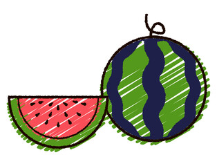 手描き風かわいいスイカのカラーイラスト