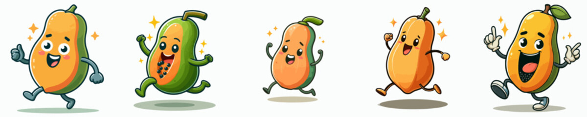cute cartoon papaya vector set
