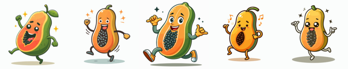 cute cartoon papaya vector set